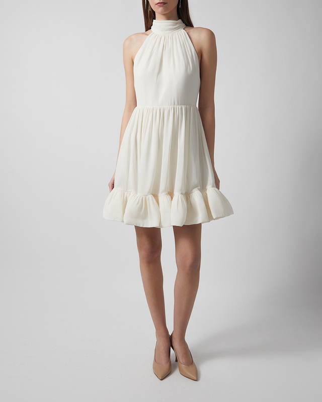 Malina Dress Fern Halterneck Ruffled Mini White XS