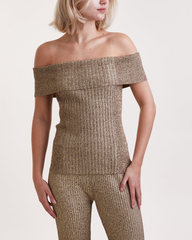 Ganni Topp Melange Knit Off Shoulder Brun XL