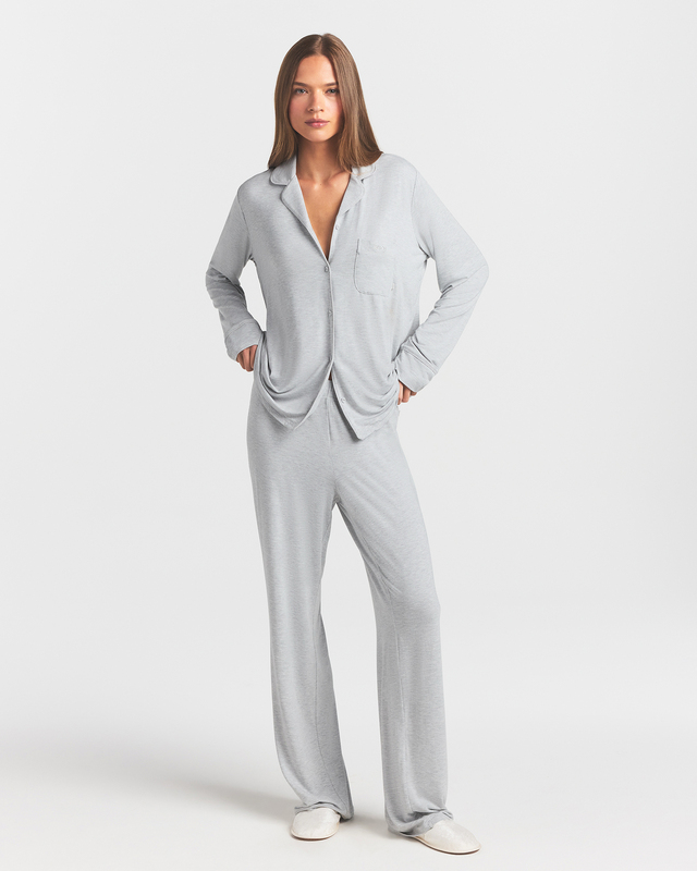 Skims Pyjamassett Sleep Long Sleeve Button Up Light Heather Grey M