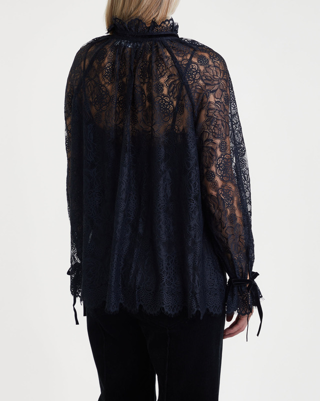 POLO Ralph Lauren Blus Sheer Blouson-Sleeve Lace Svart US 4 ( EUR 36)