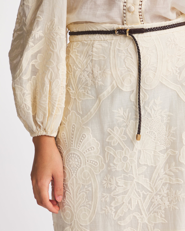 Zimmermann Skirt Ottie Embroidered Midi Cream 1 (S-M)