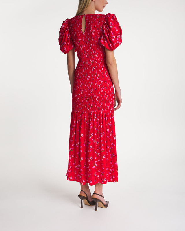 ROTATE Birger Christensen Klänning Printed Puff Sleeve Röd 42