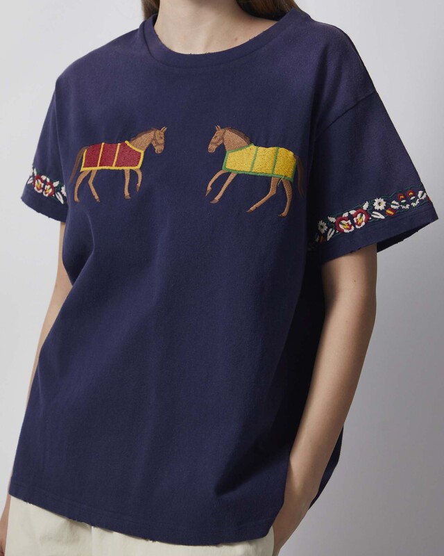 Found T-shirt Embroidered Unisex Horse Equine Navy XS