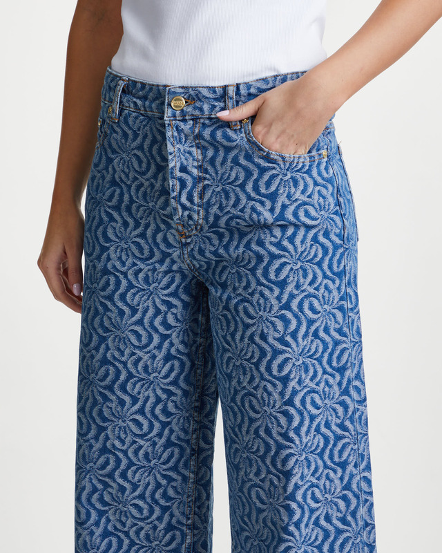 GANNI　Jacquard Denim Wide Pants Ganni Wide-Leg Jacquard Denim Pants | Neiman Marcus