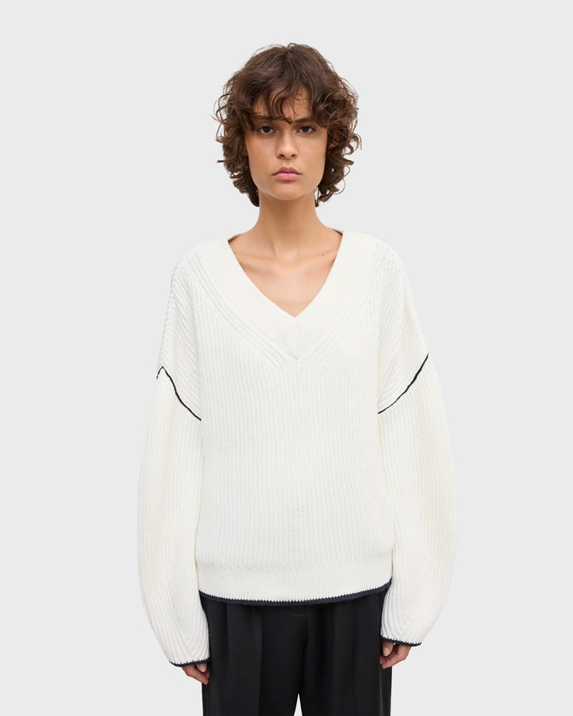Dagmar Sweater Relaxed V-Neck Knit White M