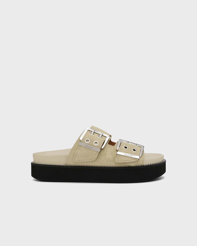 Ganni Sandals Chunky Buckle Suede Khaki EUR 41