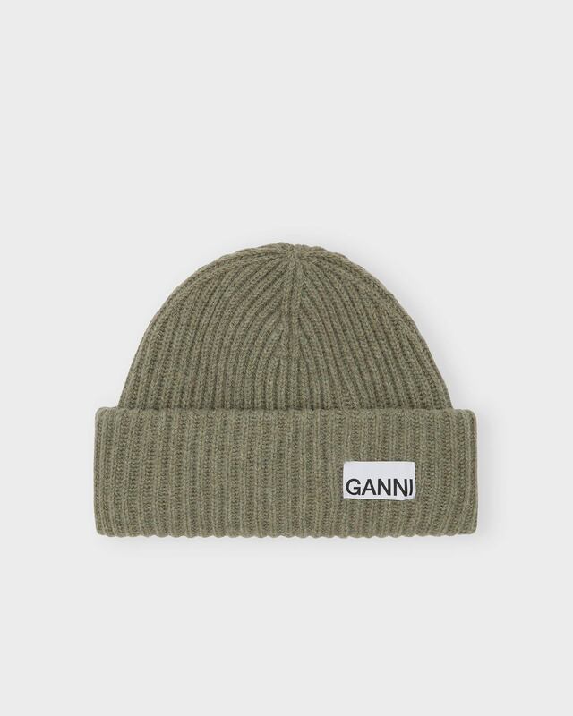 Ganni Structured Rib Beanie Oliv ONESIZE