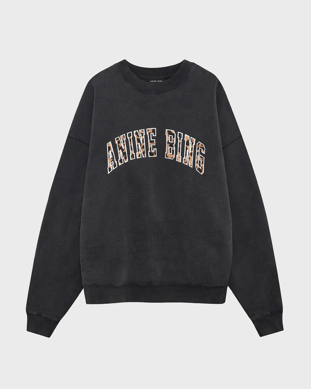 Anine Bing Sweatshirt Miles Leopard Muse - Washed Black XS