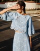 FARM Rio Blouse Denim Richelieux Cropped Denim XS