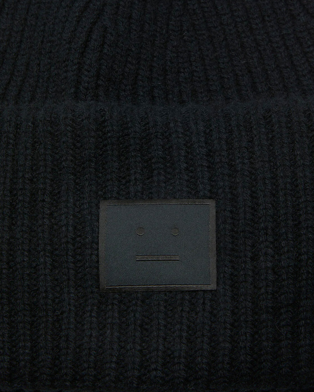 Acne Studios Beanie Large Face Logo  Black ONESIZE