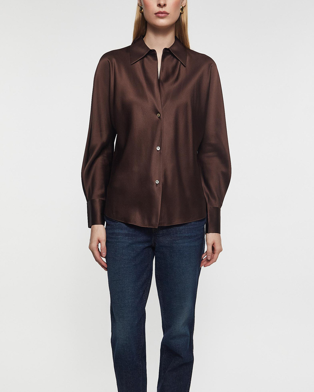 Vince Blus Silk Bias Long-Sleeve Espresso L