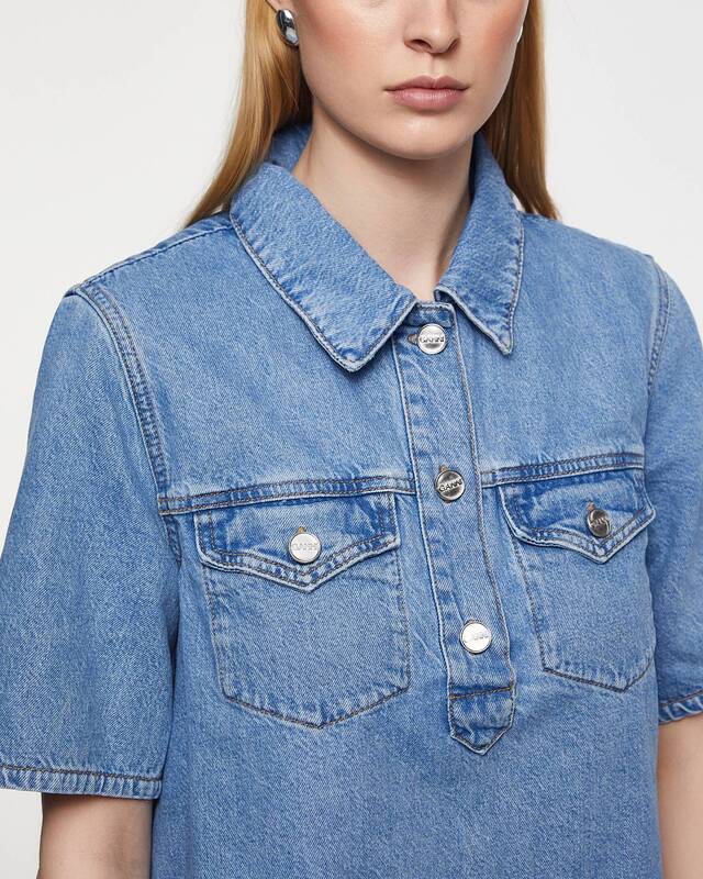 Ganni Dress Broderie Anglaise Denim Mini Light blue 36