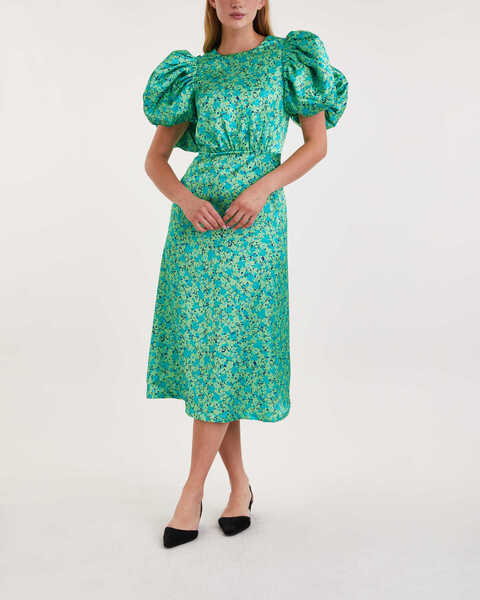 Klänning Midi Puff Sleeve  Grön 1
