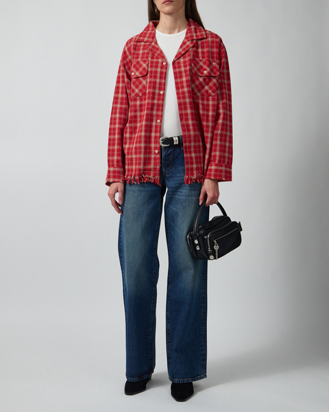 Skjorta Camp Raw Cut Fringe Plaid Röd 2
