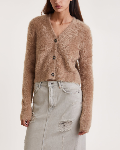 Cardigan Fluffy V-Neck Camel 1