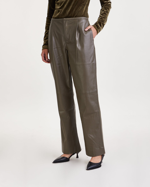 Trouser Faux Leather Straight Leg Wood 1