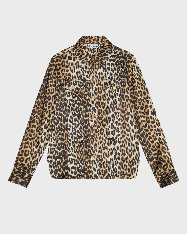 Ganni Printed Satin Shirt Leopard 38