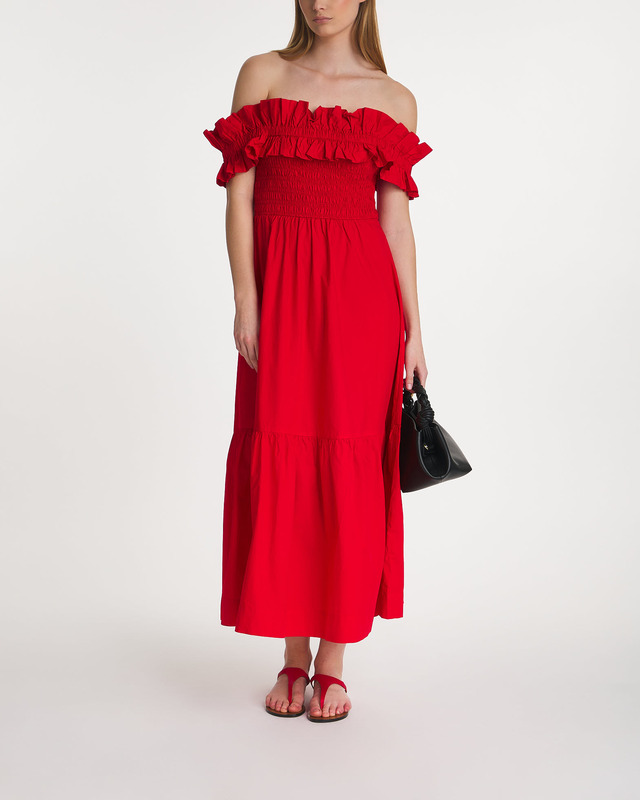 Ganni Dress Cotton Poplin Long Smock Röd 38