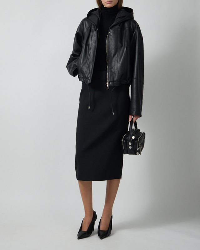 Sportmax Læderjakke Bomber Hood Black IT 38 (EUR S)