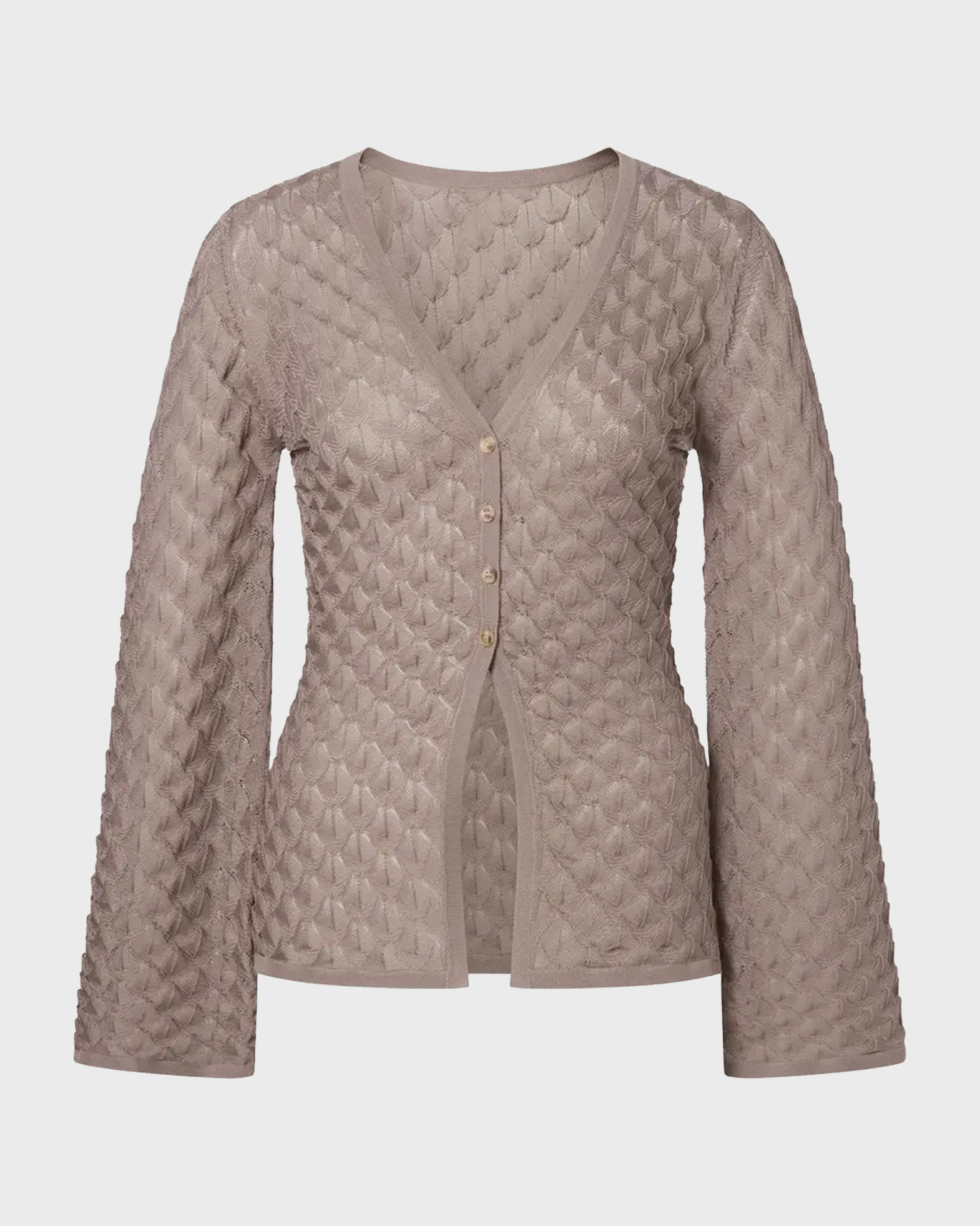 Malina Women's Taupe Cardigan Ayla Pointelle Knitted S