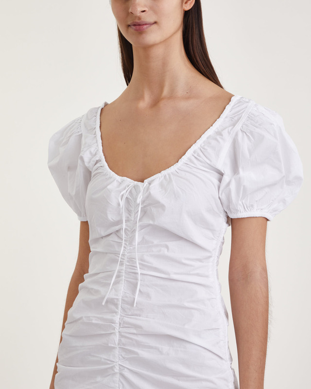 Ganni Klänning Cotton Poplin Gathered U-Neck Vit 34
