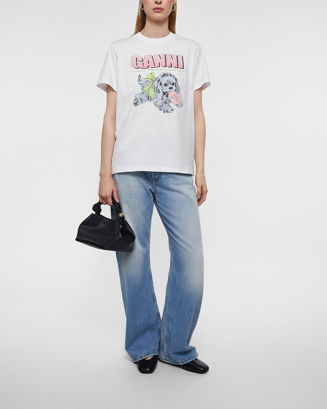 Ganni T-shirt Basic Cotton Jersey Neon Puppy White M