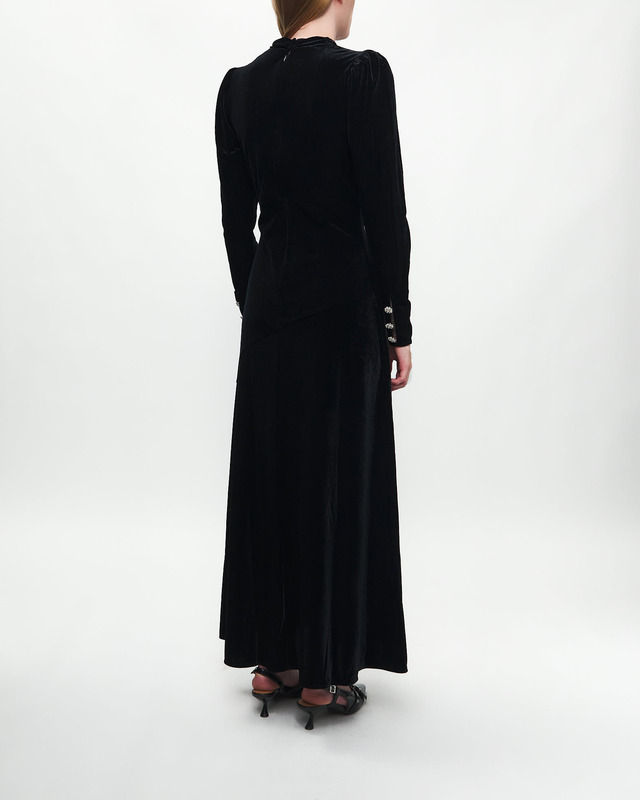 Ganni Dress Velvet Jersey Long Black 40