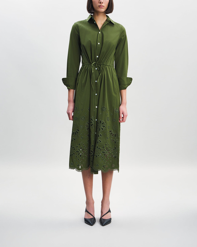Polo Ralph Lauren Klänning Eyelet Embroidered Cotton Olivgrön US 10 (EUR 42)