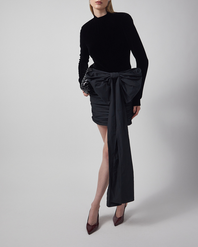 ROTATE Birger Christensen Dress Velvet Bow Mini Black 34