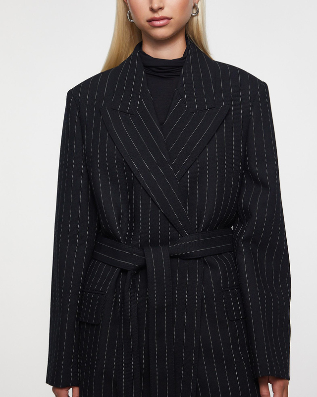 Acne Studios Coat Pinstripe Wool Black 34