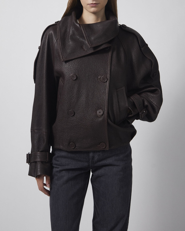 Acne Studios Frakke Cropped Leather Trench Dark Brown 36