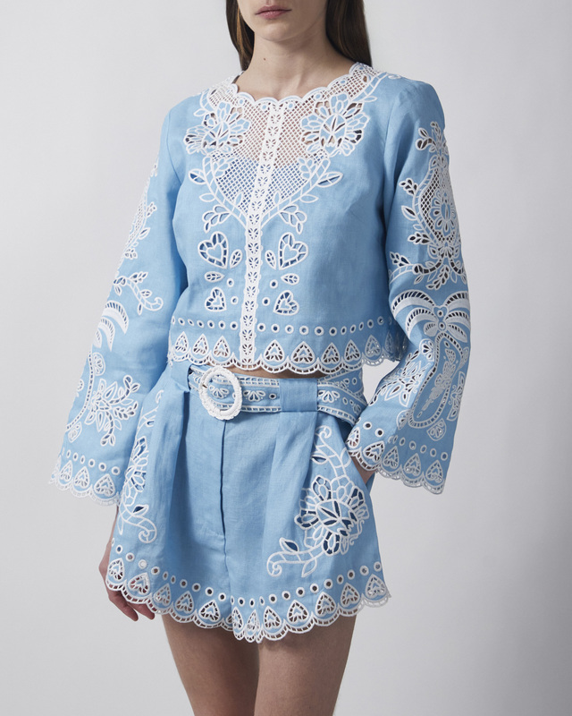 FARM Rio Blouse Romantic Richelieu Ljusblå L