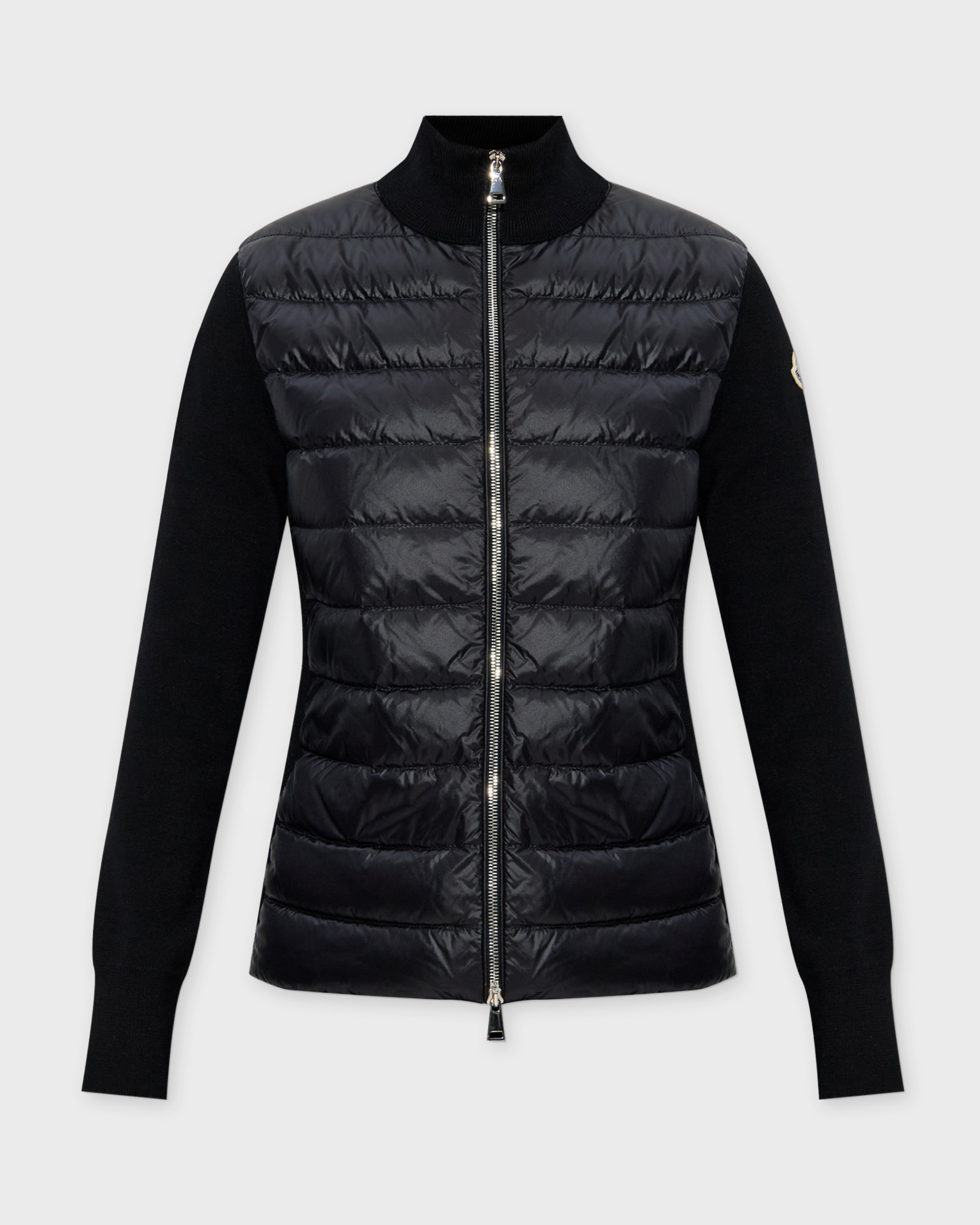 Moncler Quilted Vest-style Cardigan With High Neck And Feather Padding In Black