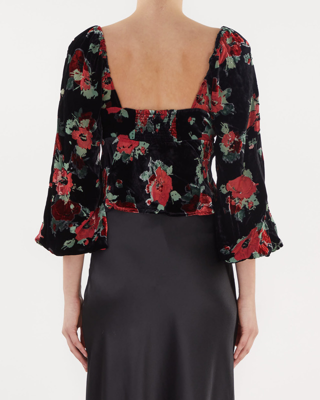 Rixo Bridgette Top Black Poppy Burnout Black UK 10 (EUR 38)