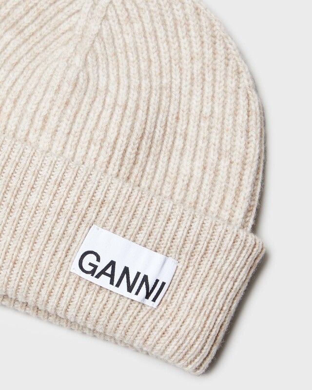 Ganni Beanie Rib Knit Sand ONESIZE