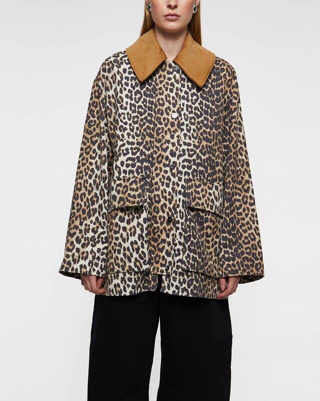 Ganni Jacket Printed Canvas Midi  Almond S-M