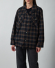 Found Skjorte Raw Cut Fringe Plaid Camp Navy L