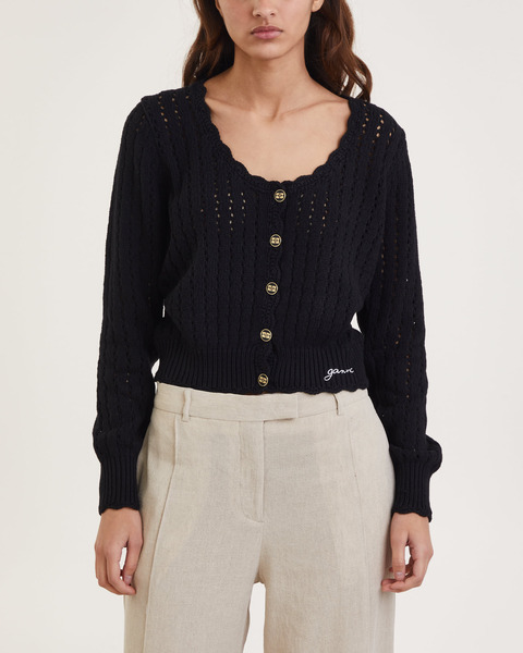 Kofta Cotton Low O-Neck Svart 1