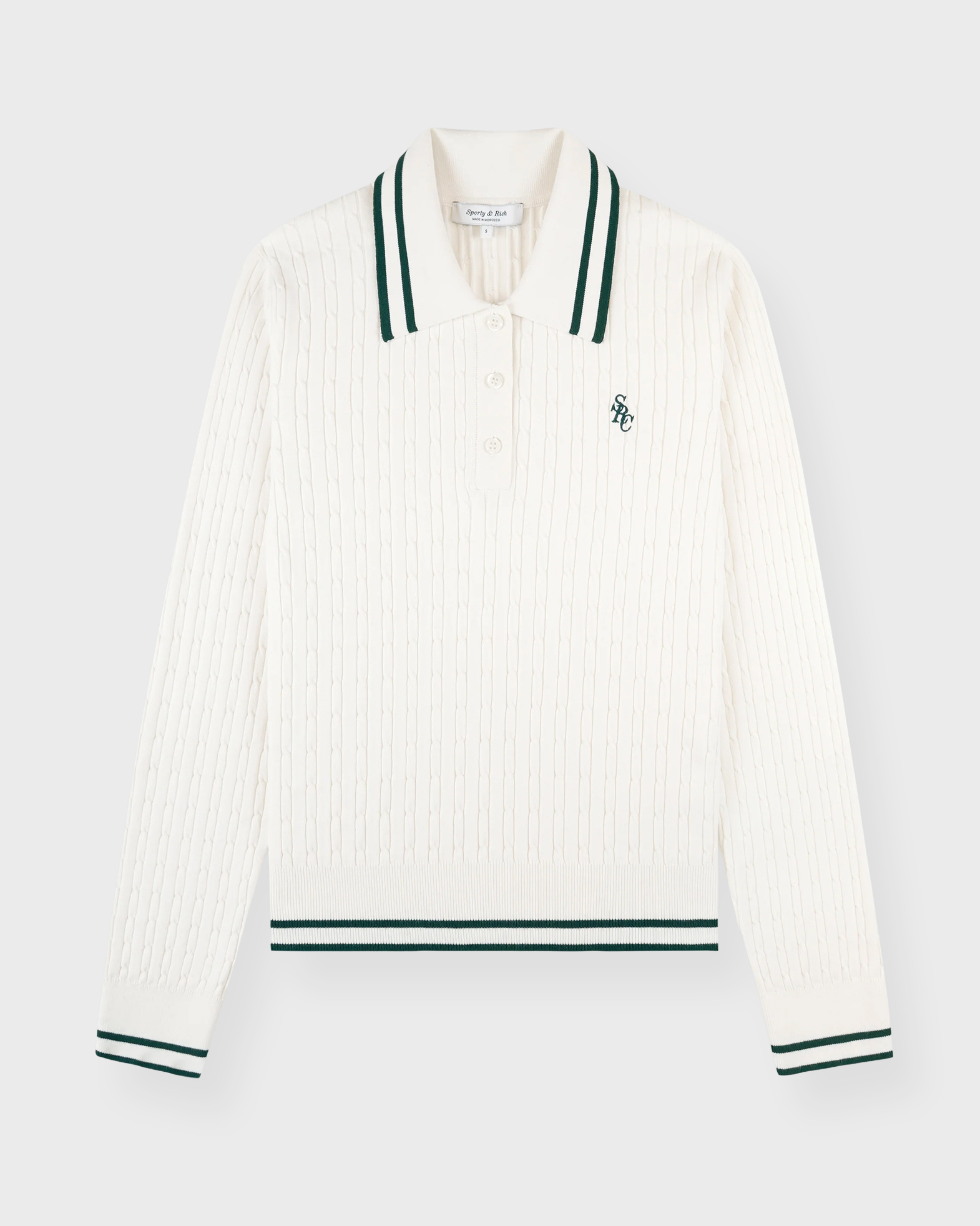 Sporty & Rich Sweatshirt SRC Mini Cable LS Polo Ecru M