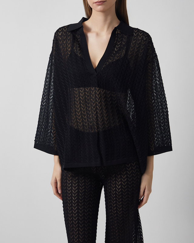 Malina Shirt Imene Pointelle Knitted Polo Black M