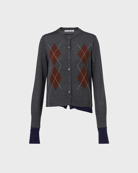 Cardigan Double-Layered Argyle Mørkegrå 1
