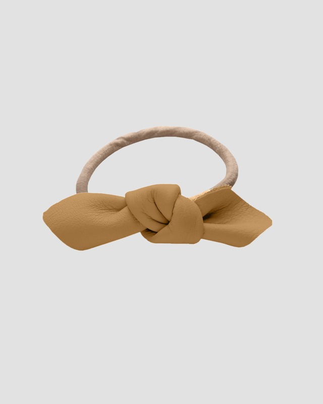 Corinne Leather Bow Small Hair Tie Camel ONESIZE