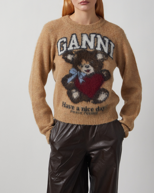 GANNI Tröja Brushed Alpaca Crewneck Camel XL