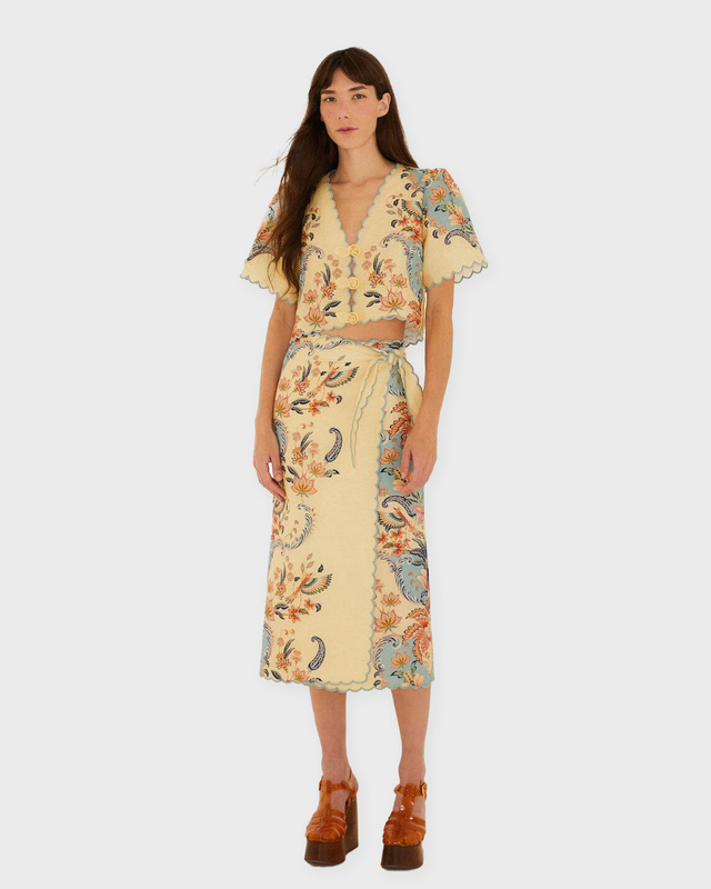 FARM Rio Top Boho Short Sleeve Light yellow L