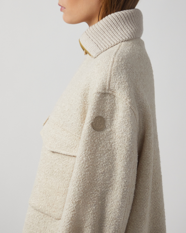 Moncler Jacket Bouclé Wool Blend Zip-Up Beige  IT 46 (EUR 40)