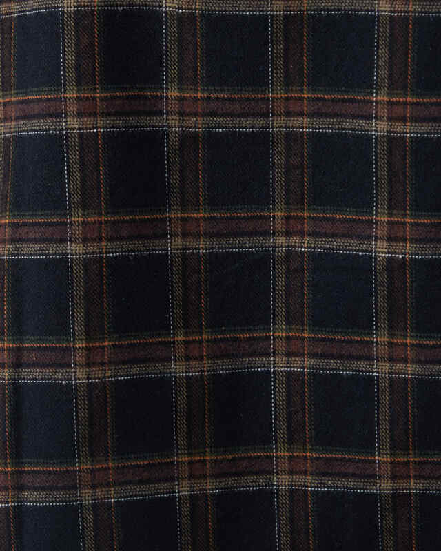 Found Skjorte Raw Cut Fringe Plaid Camp Navy L