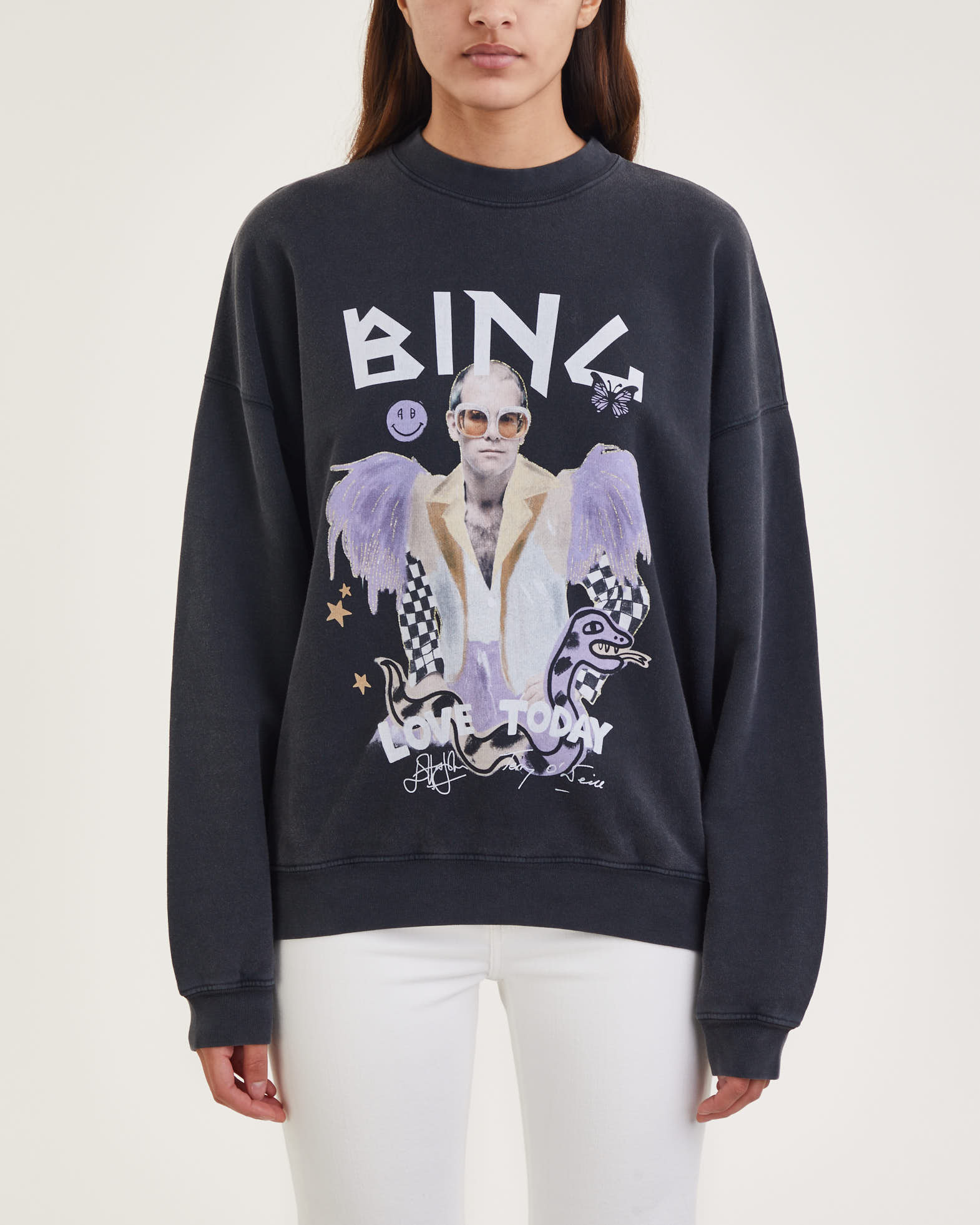 Anine Bing Sweater Harvey Crew AB X Elton John Washed black WAKAKUU