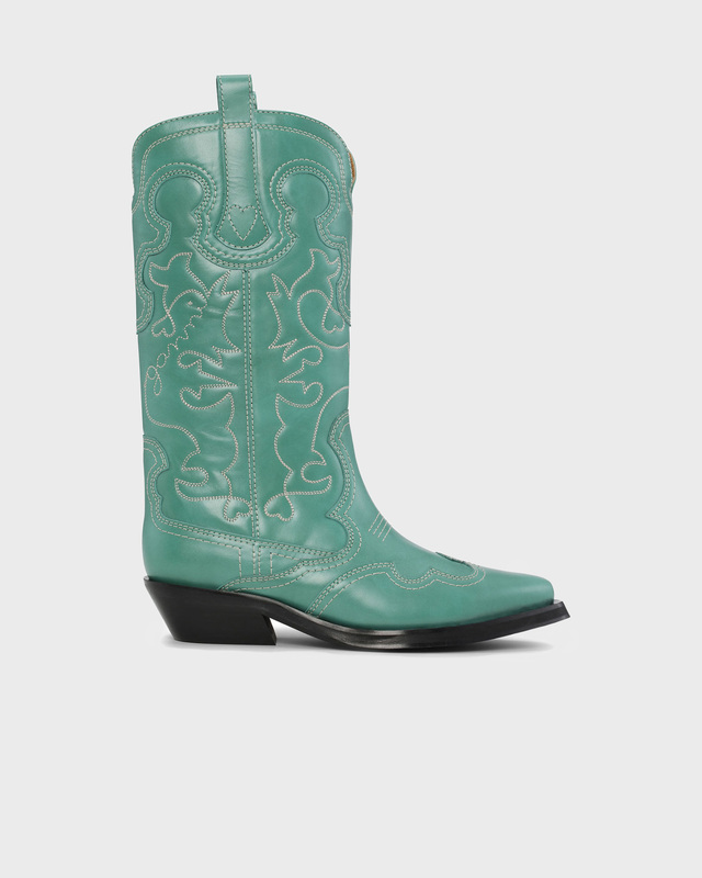 Ganni Mid Shaft Embroidered Boot Green EUR 36
