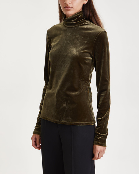 Topp Stretch Velvet Turtleneck Militärgrön 1
