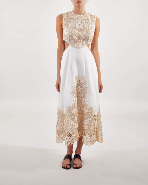 Dress Jeannie Embroidered Yoke Midi Ivory 1